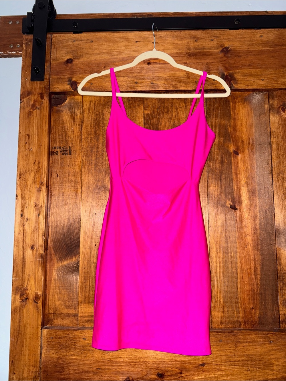 Hot Pink Spaghetti Strap Dress - Women's Elegant Sheath